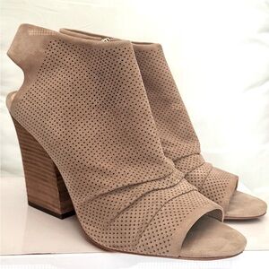 Women's Tan Peep-Toe Ankle Boots